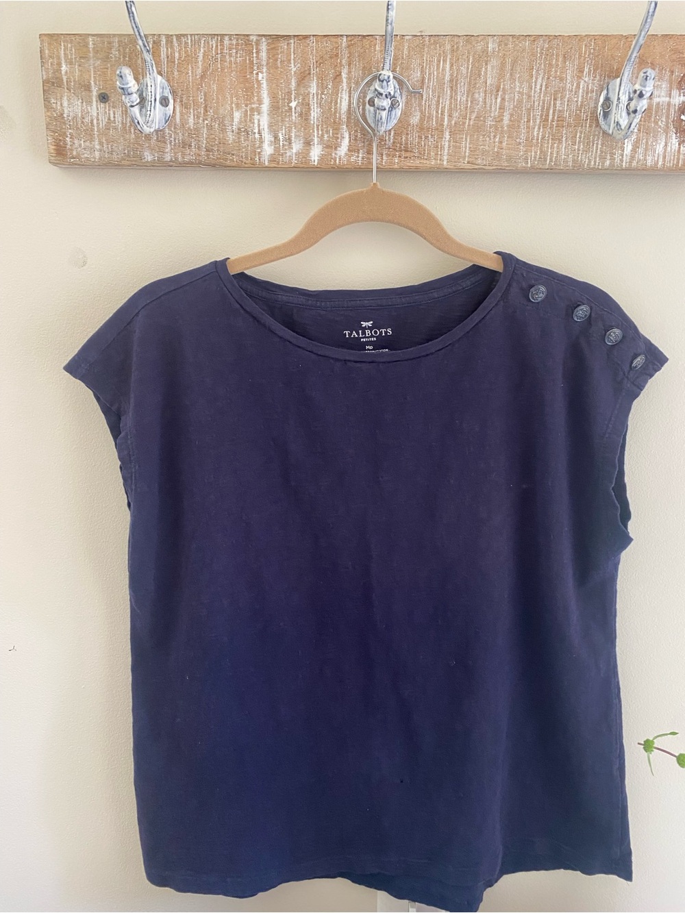Talbots Navy Short Sleeve Tee with Shoulder Buttons